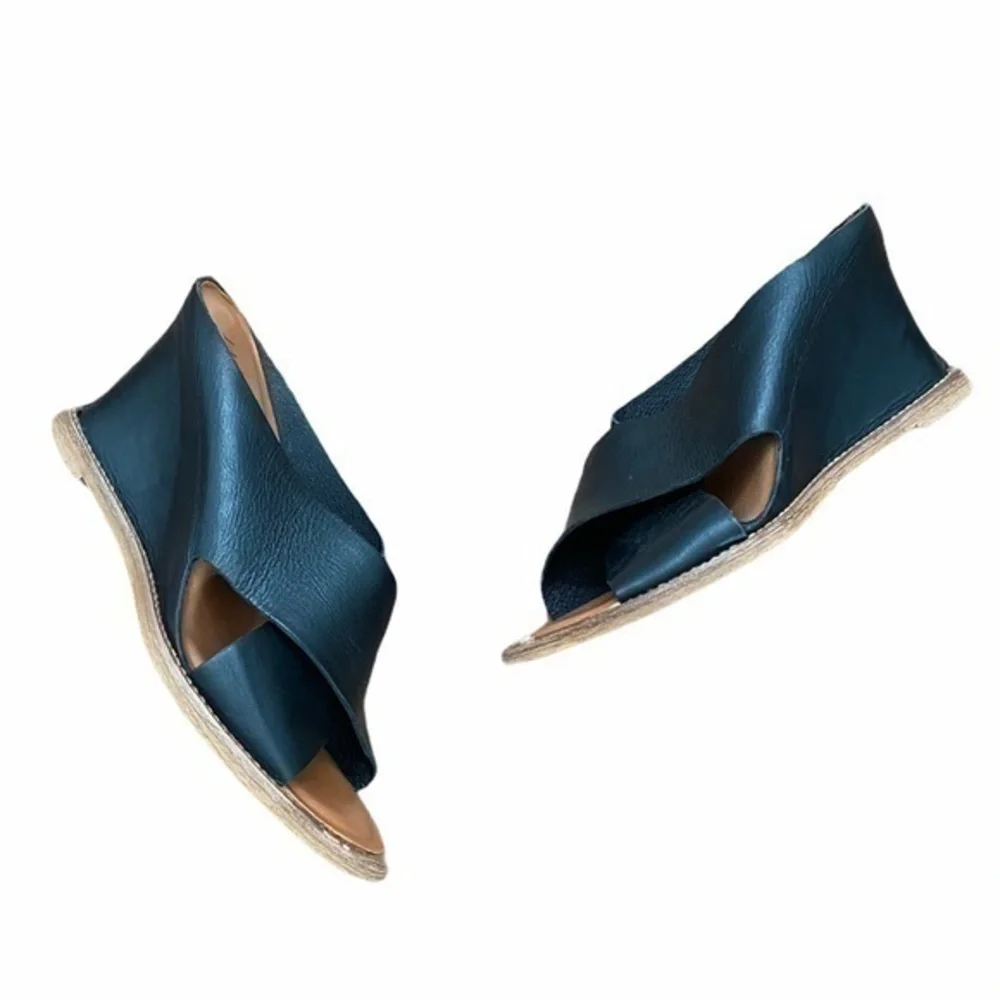 J. Jill Black‎ Leather Criss Cross Strap Wedge Sandals